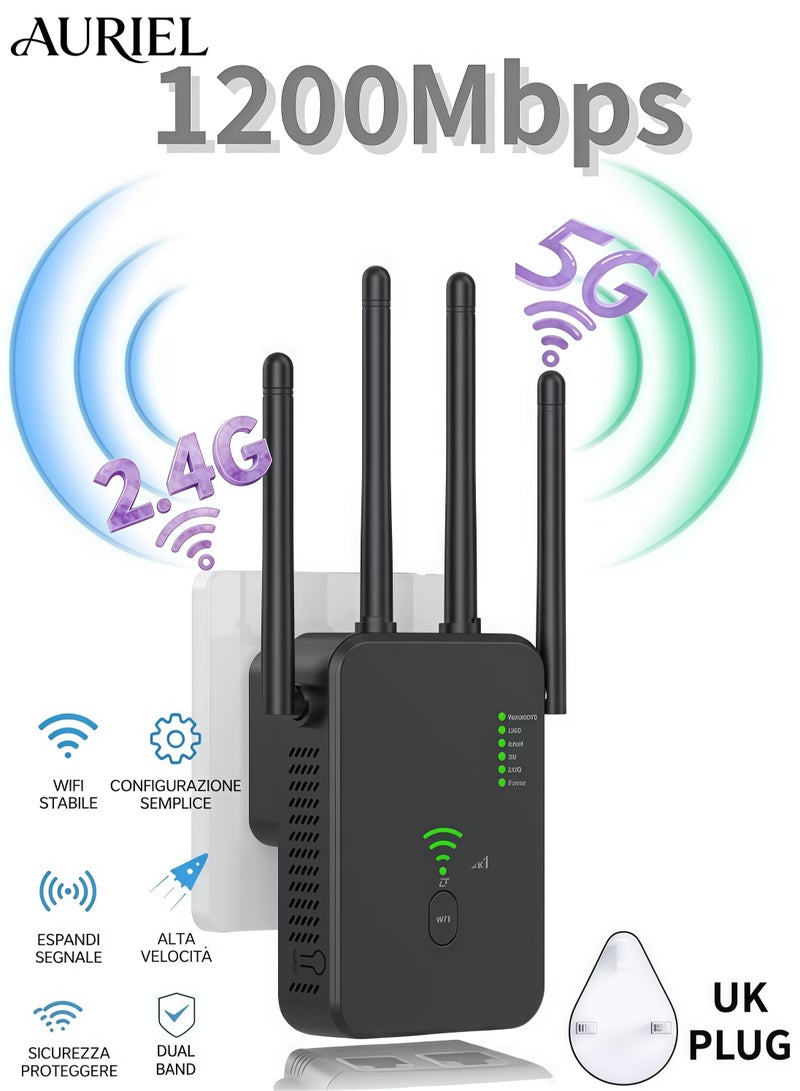 1200Mbps Wireless WiFi Repeater Wifi Signal Booster Dual Band 2.4G 5G WiFi Extender 802.11ac Gigabit WiFi Amplifier WPS Router, AC1200 - Image 1